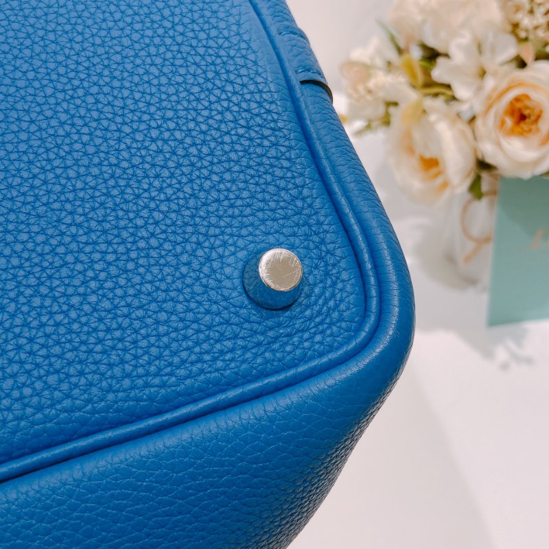 TW4577 Hermes 愛馬仕菜籃子 琉璃藍 銀扣 皮部位極新 Picotin 18 TC-11