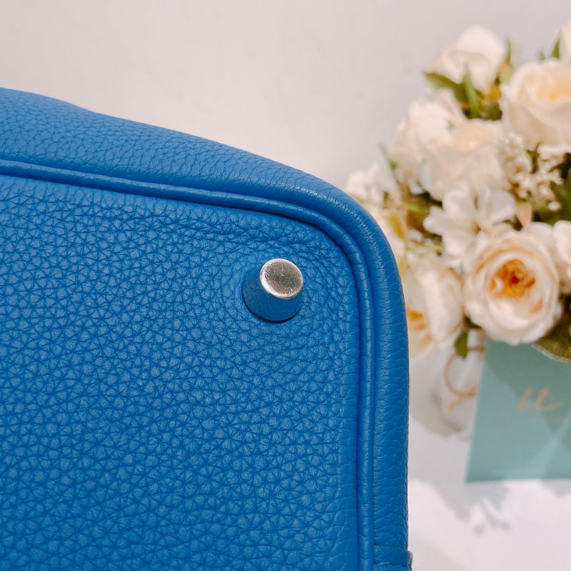 TW4577 Hermes 愛馬仕菜籃子 琉璃藍 銀扣 皮部位極新 Picotin 18 TC-12