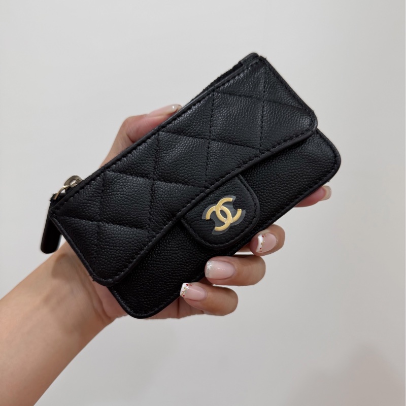 CHANEL 香奈兒 金釦 錢包 零錢包 卡夾 皮夾 短夾 名片夾 信用卡卡夾 卡包-10