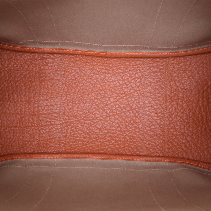 HERMES GardenParty花園包3693愛馬仕橙NEGONA皮/帆布框J銀扣肩背包-2