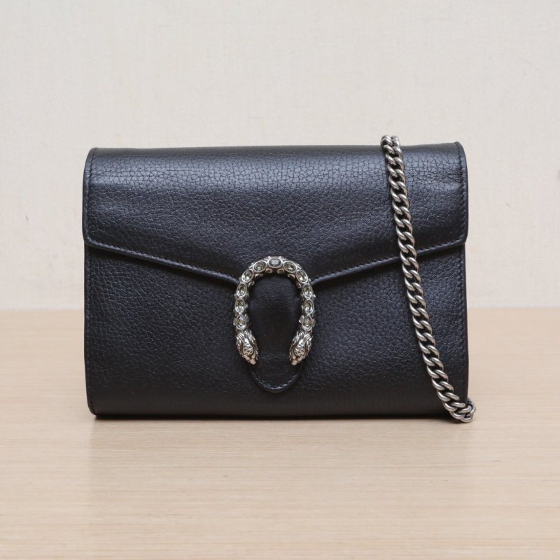 GUCCI Dionysus酒神全皮鑽扣woc20黑色牛皮鑽扣肩背包-1