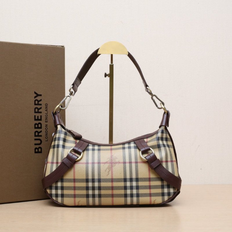 Burberry 格子PVC中古戰馬格紋牛角包單肩包肩背包-0