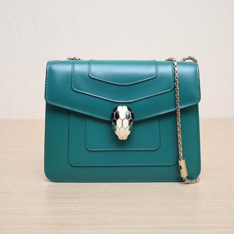 BVLGARI SerpentiForever鏈條蛇頭包方版20綠色牛皮肩背包