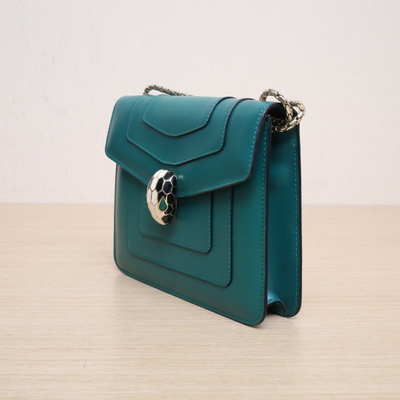 BVLGARI SerpentiForever鏈條蛇頭包方版20綠色牛皮肩背包-4