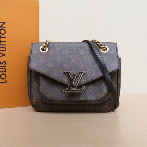 LOUIS VUITTON PASSY鏈條郵差包老花PVC晶片肩背包