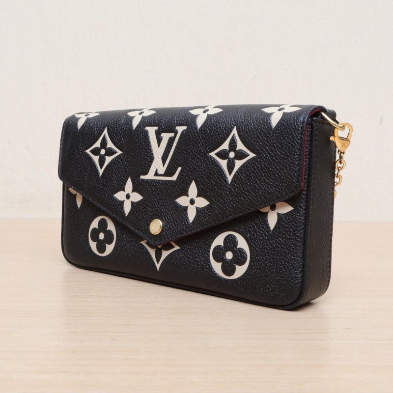 LOUIS VUITTON POCHETTEFELICIE三合一鏈條包黑色牛皮晶片肩背包-3