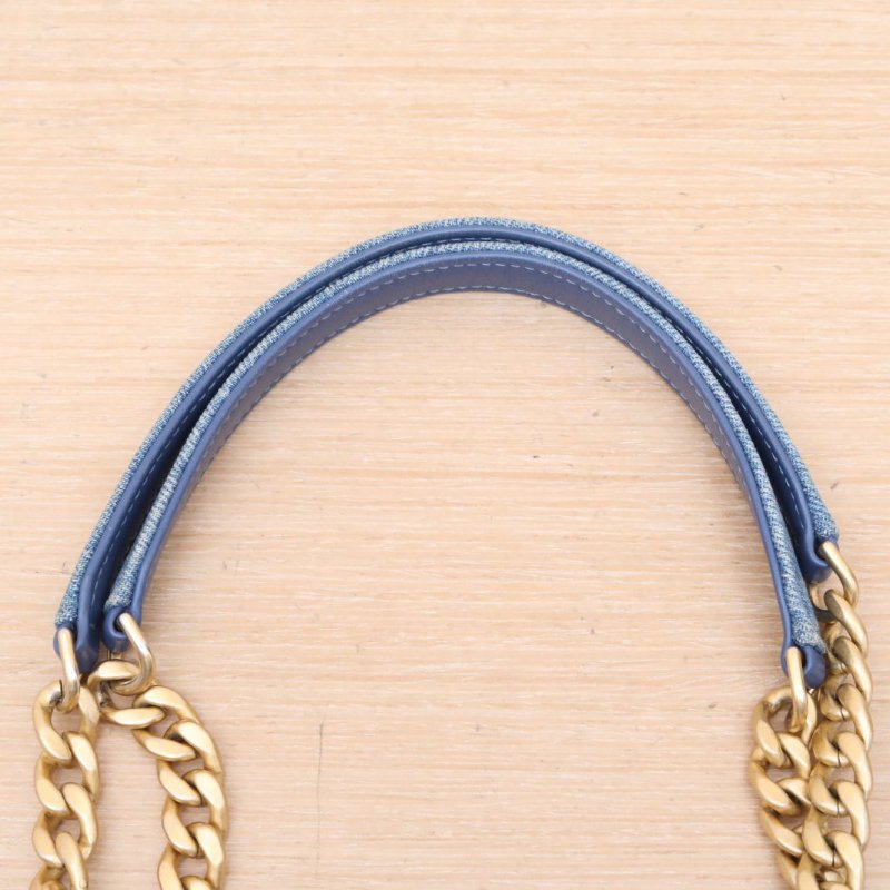 CHANEL 22PTote購物袋Logo印花鏈條肩帶牛仔藍牛仔晶片開金扣肩背包-2