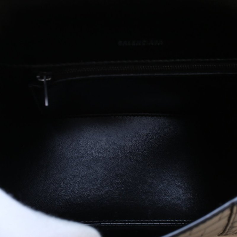 BALENCIAGA Hourglass沙漏S碼鱷魚壓紋黑色牛皮肩背包-4