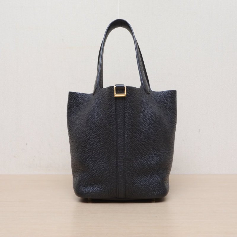 HERMES Picotin22菜籃子89黑色TC皮Z刻金扣肩背包-1