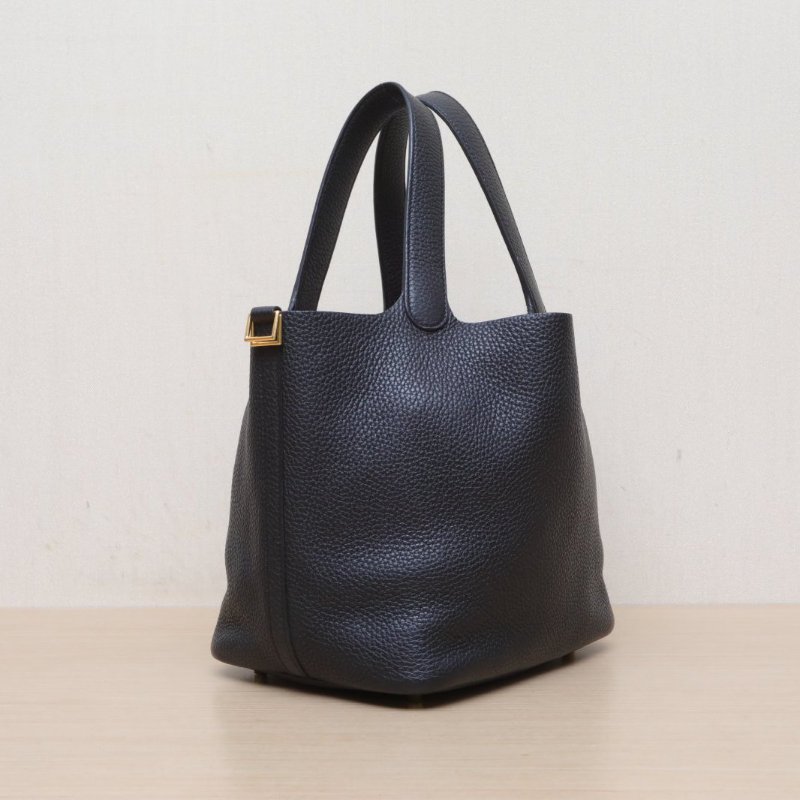 HERMES Picotin22菜籃子89黑色TC皮Z刻金扣肩背包-3