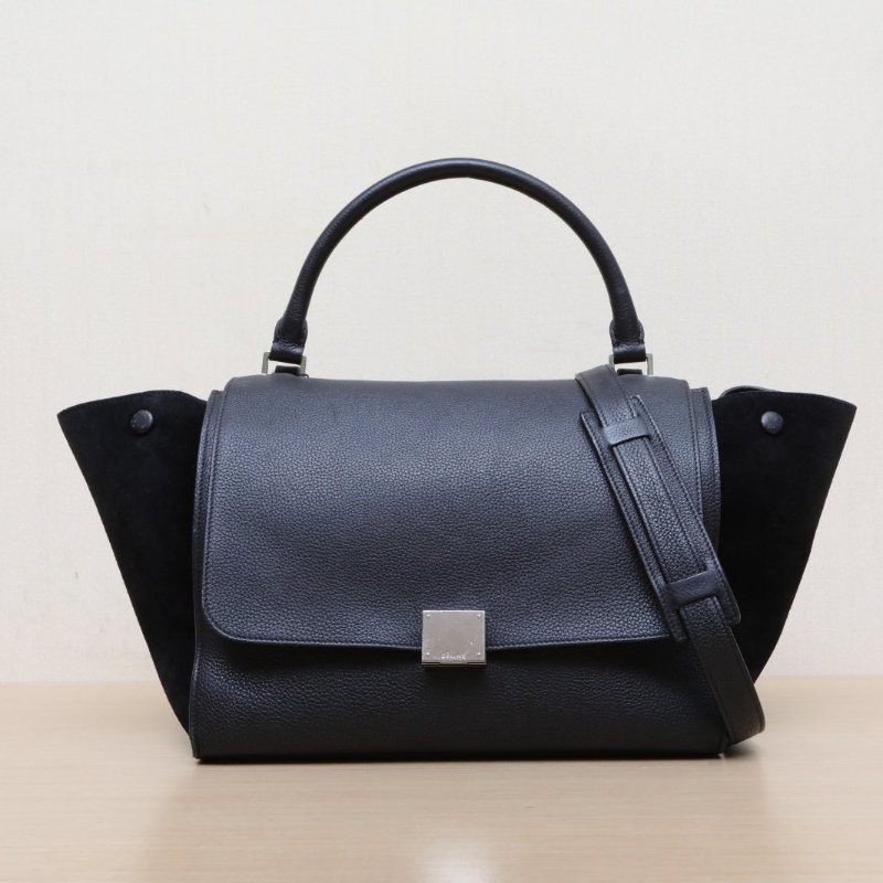 CELINE Trapeze秋千包中號30黑色牛皮銀扣肩背包-1