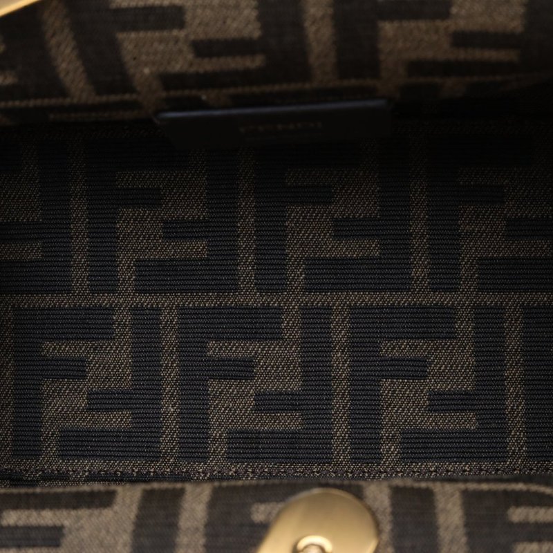 FENDI FENDIFirst小號手袋夾子包金棕色牛皮金扣肩背包-2