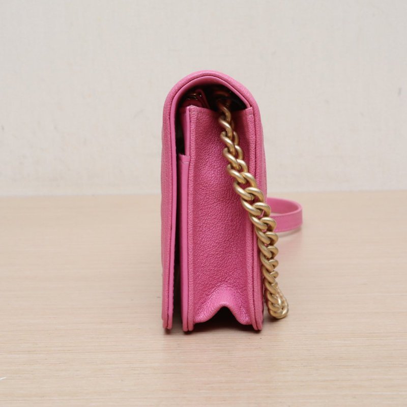 CHANEL LeboyWOC19粉色荔枝牛皮26開金扣肩背包-3