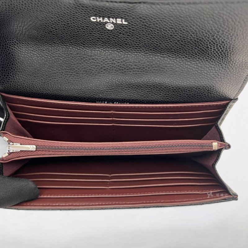 CHANEL 黑色荔枝皮銀釦下蓋長夾AP0241-6