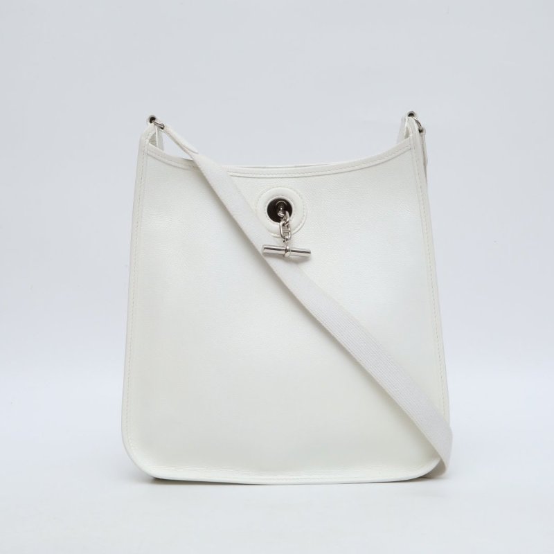 HERMES 01白色Epsom皮框J銀扣伊芙琳29中古款肩背包-0