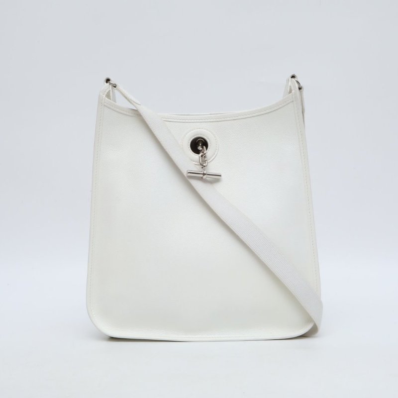 HERMES 01白色Epsom皮框J銀扣伊芙琳29中古款肩背包-1
