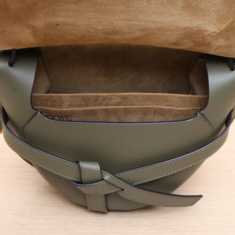 LOEWE Gate馬鞍斜跨包小號綠色牛皮寬肩帶肩背包-2