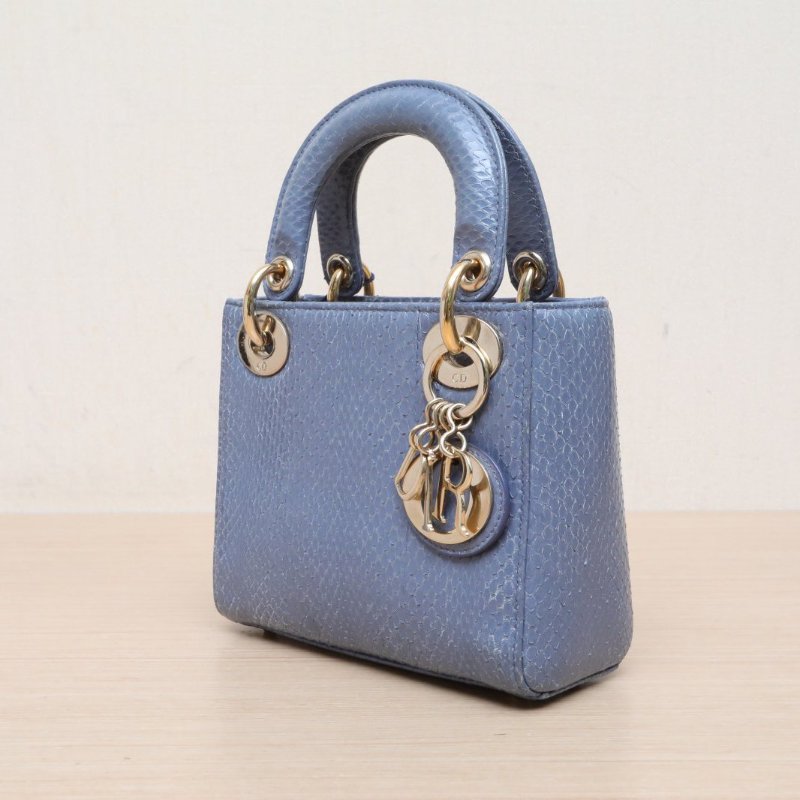 DIOR Lady戴妃包三格藍色蛇皮金扣2020肩背包-3