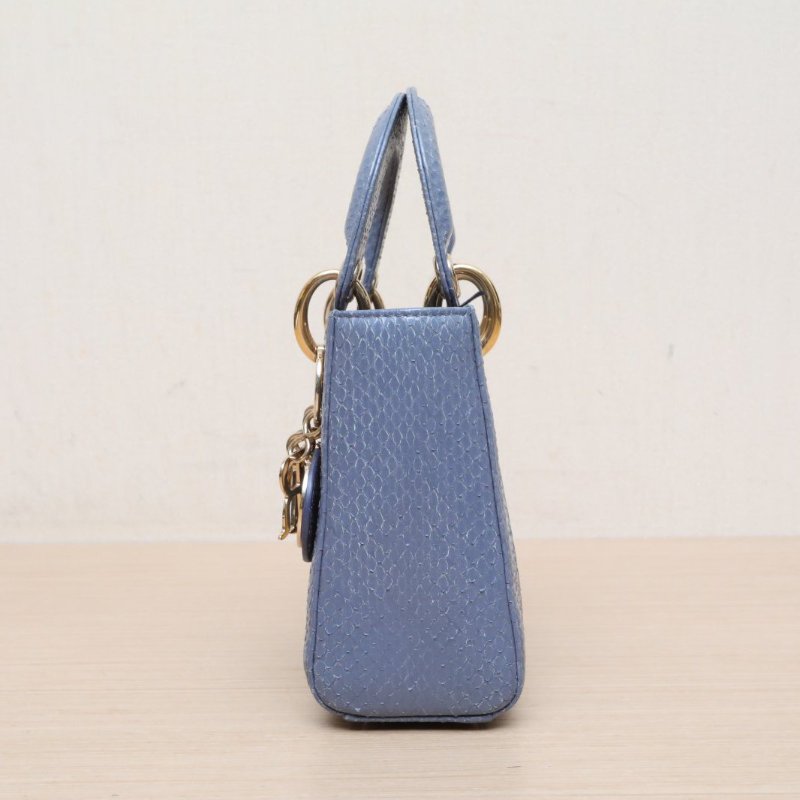 DIOR Lady戴妃包三格藍色蛇皮金扣2020肩背包-4