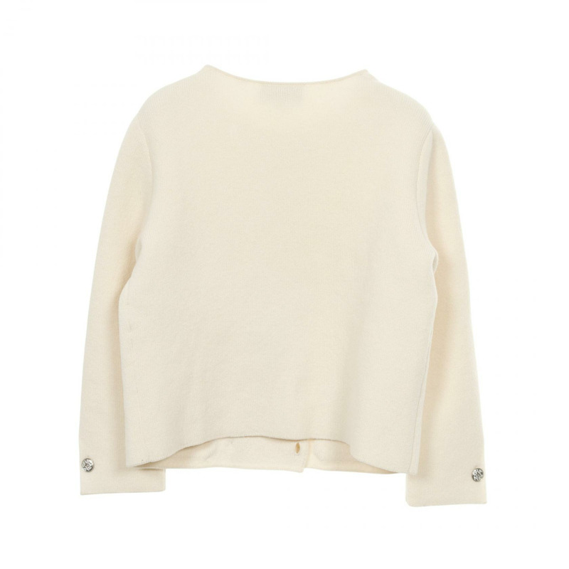 香奈兒 COCO 標誌水鑽紐扣針織外套 無色外套 P71364K10274 羊絨真絲 米色 二手 女-1