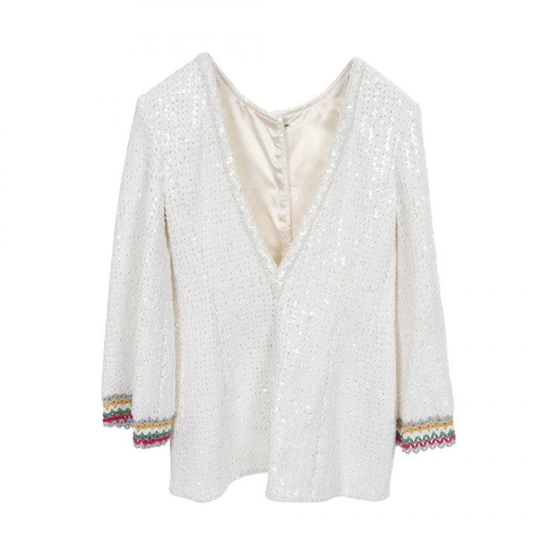 香奈兒 COCO 標誌亮片紐扣外套 P72556V64262 尼龍棉 白色 二手 女-0