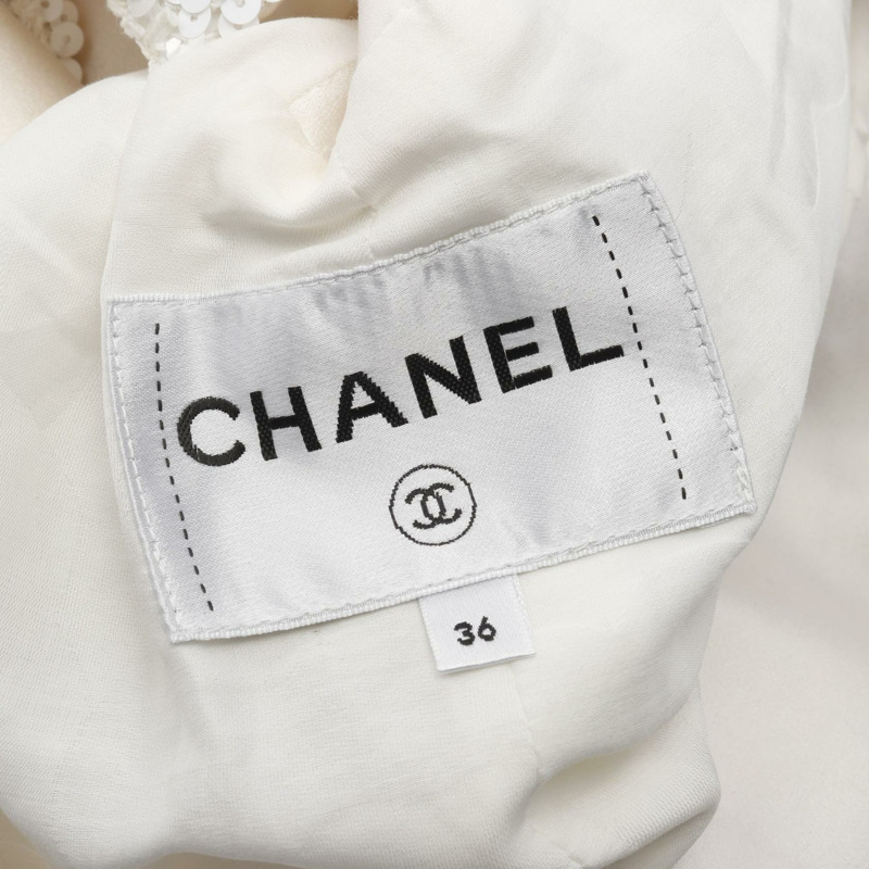 香奈兒 COCO 標誌亮片紐扣外套 P72556V64262 尼龍棉 白色 二手 女-2