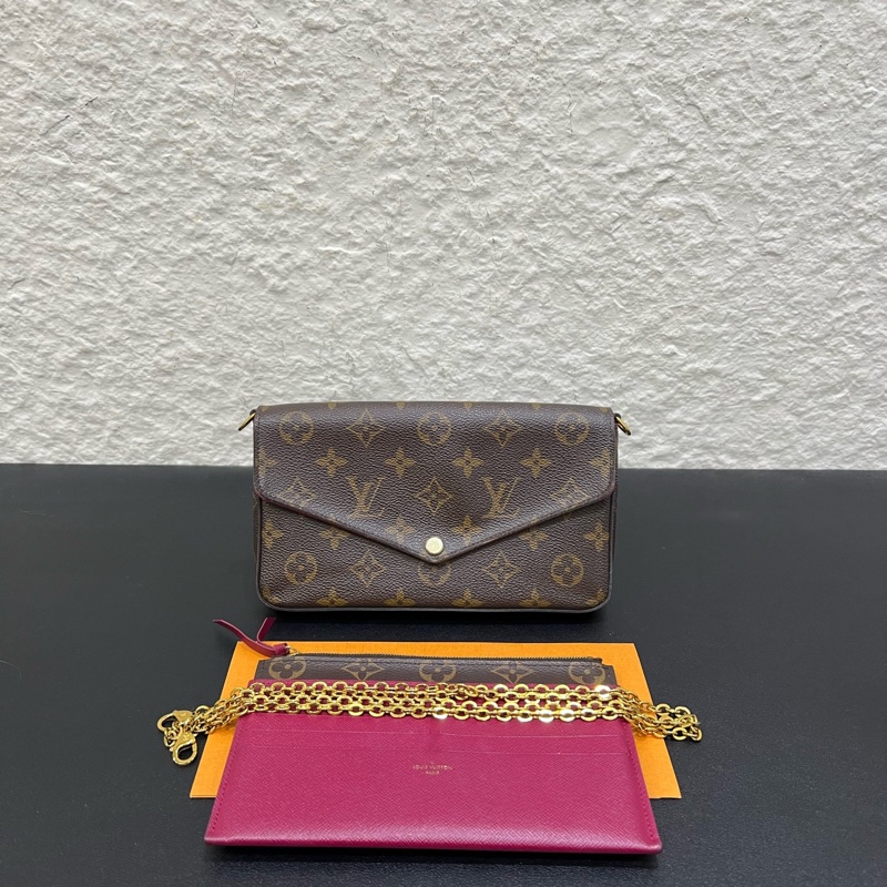 98LV路易威登經典老花三合一零錢包卡包鏈條包 單肩斜挎腋下皆可背 斷貨王一包難求-0