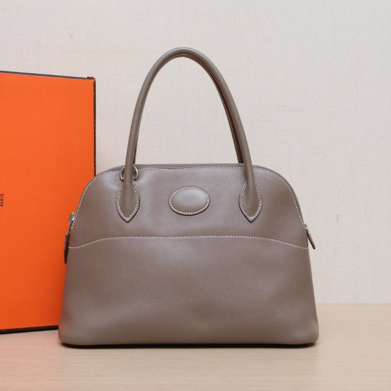 HERMES Bolide保齡球包2718大象灰Swift皮框L銀扣肩背包-0