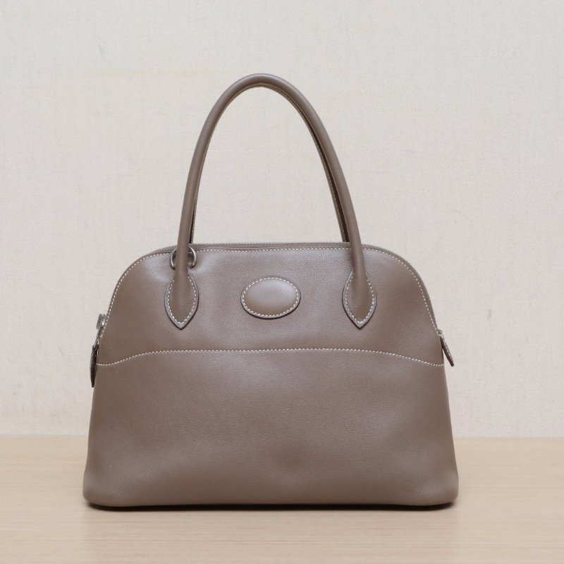 HERMES Bolide保齡球包2718大象灰Swift皮框L銀扣肩背包-1