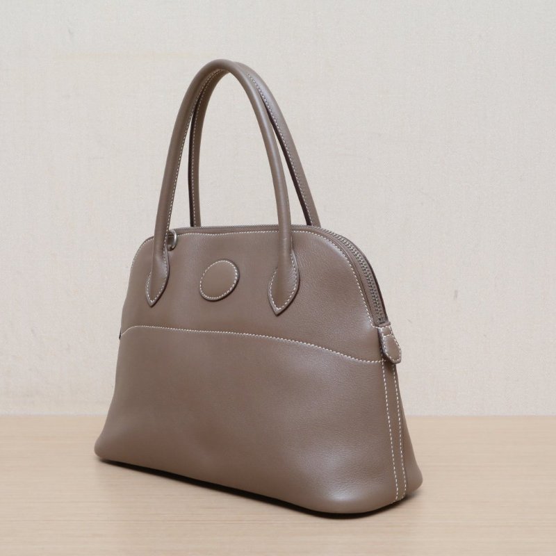 HERMES Bolide保齡球包2718大象灰Swift皮框L銀扣肩背包-3