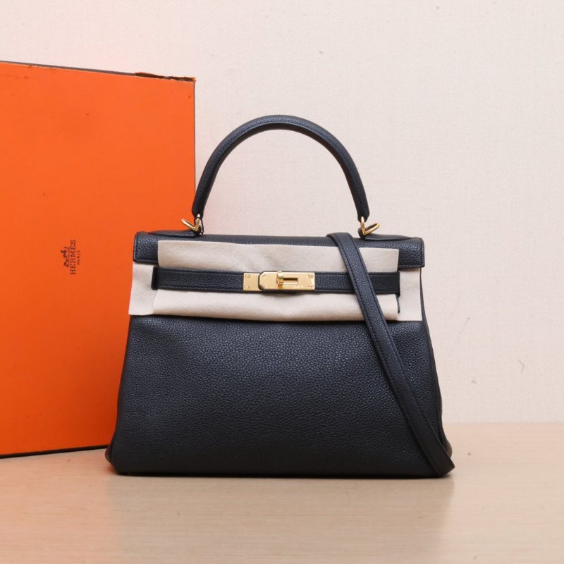 HERMES Kelly2889黑色Togo皮A刻金扣肩背包-0