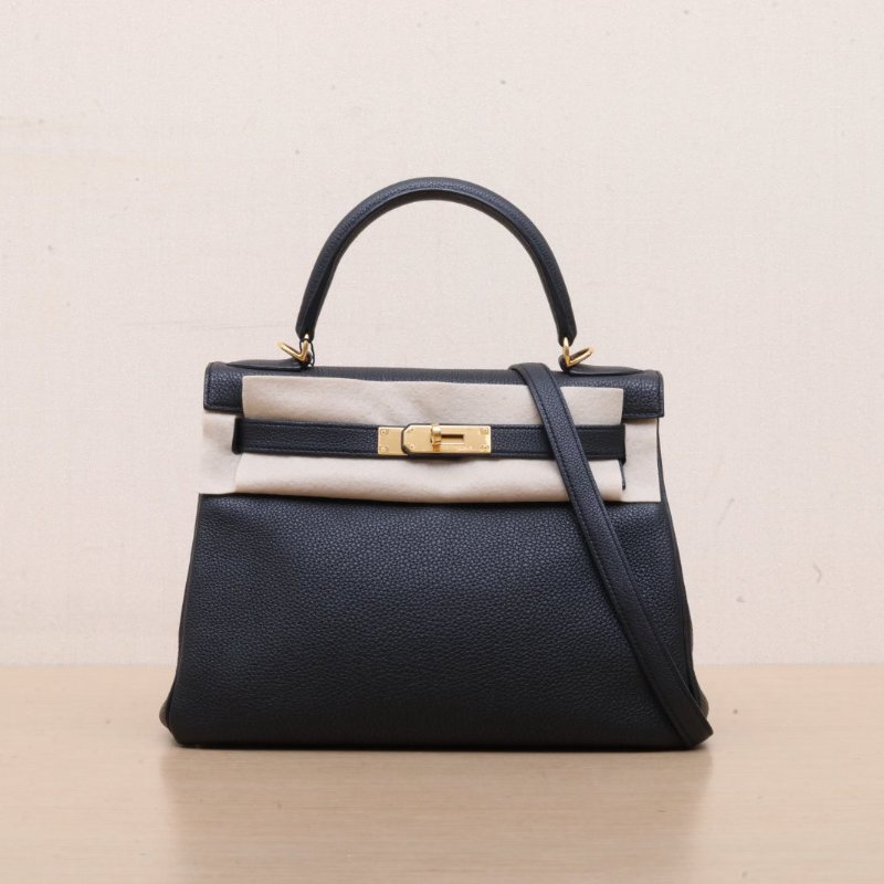 HERMES Kelly2889黑色Togo皮A刻金扣肩背包-1