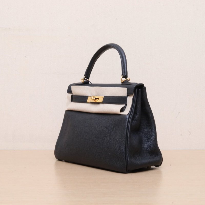 HERMES Kelly2889黑色Togo皮A刻金扣肩背包-4