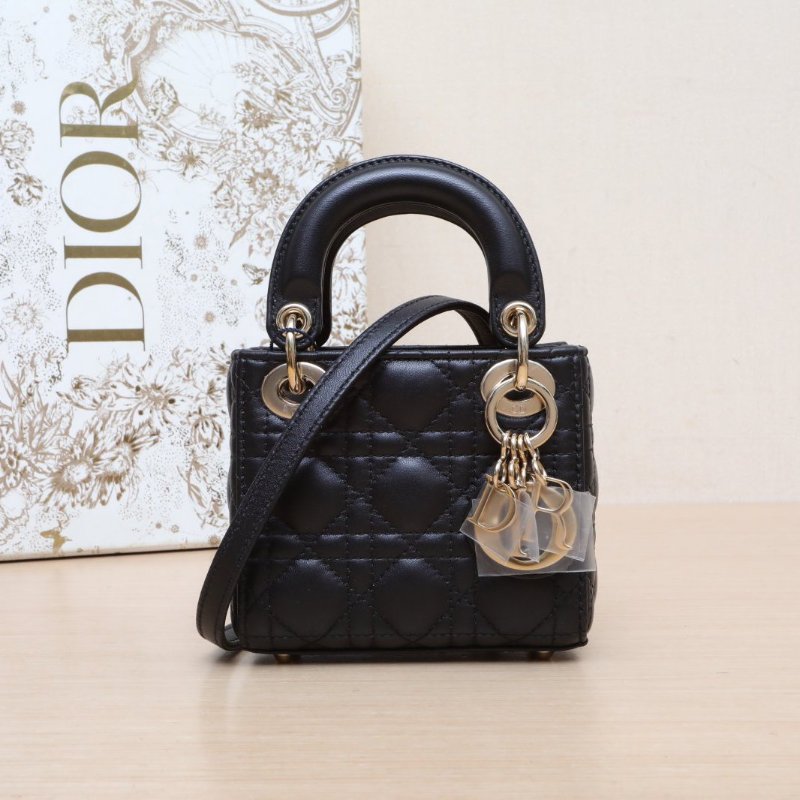 DIOR Lady戴妃包超迷你12黑色羊皮金扣2021肩背包-0