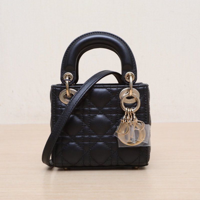 DIOR Lady戴妃包超迷你12黑色羊皮金扣2021肩背包-1