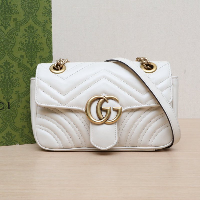 GUCCI GGMarmont肩背包Mini22白色牛皮金扣肩背包-0