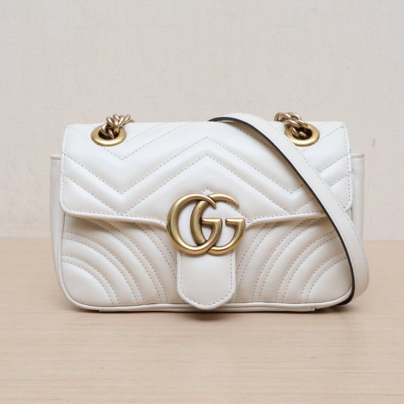 GUCCI GGMarmont肩背包Mini22白色牛皮金扣肩背包-1
