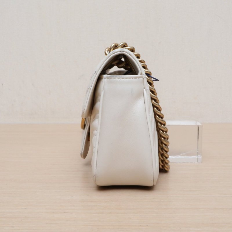 GUCCI GGMarmont肩背包Mini22白色牛皮金扣肩背包-4