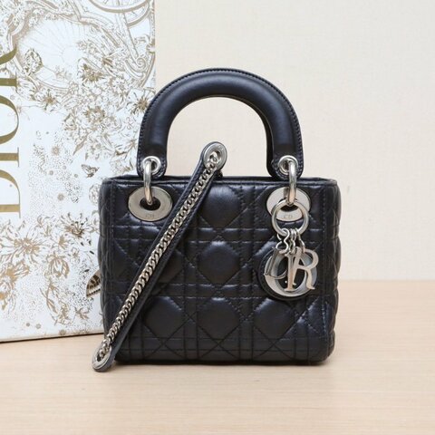 DIOR Lady戴妃包三格黑色羊皮銀扣2018肩背包