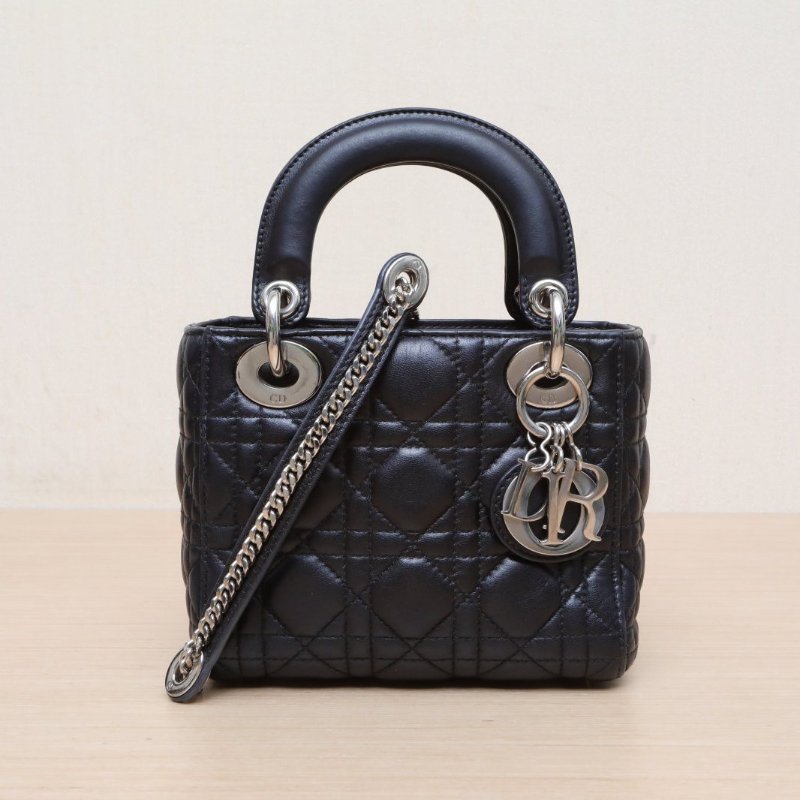DIOR Lady戴妃包三格黑色羊皮銀扣2018肩背包-1