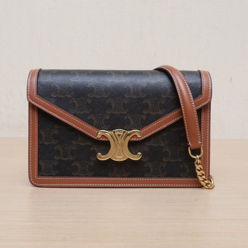 CELINE 老花PVC凱旋門woc鏈條包信封包肩背包-1