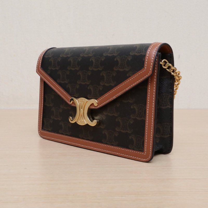 CELINE 老花PVC凱旋門woc鏈條包信封包肩背包-3