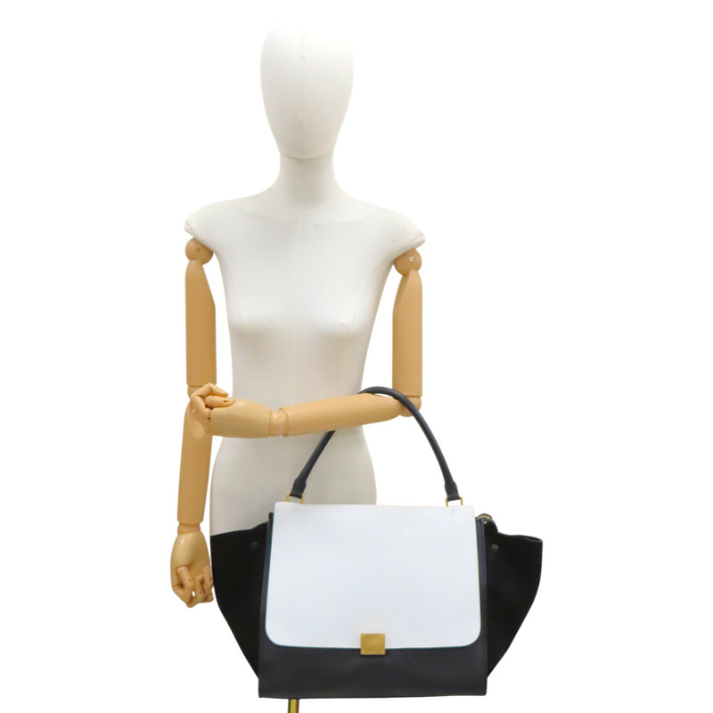 黑色 白色 牛皮 Trapeze 手提包 無背帶【CELINE 賽琳】-7