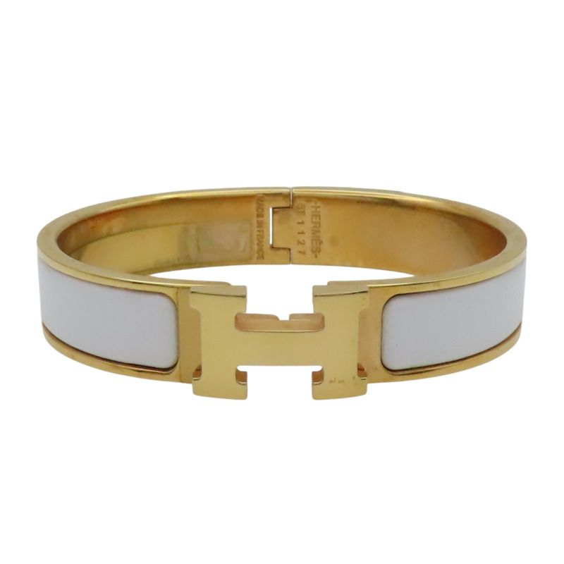 白色琺瑯 金色鍍金 Clic H 手環【HERMES 愛馬仕】-0