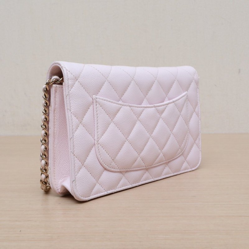 CHANEL CFWOC19粉色荔枝牛皮晶片開金扣肩背包-4