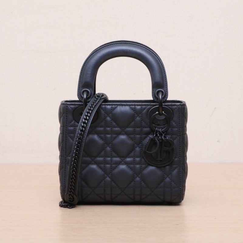 DIOR Lady戴妃包三格黑色牛皮磨砂扣2020肩背包-1