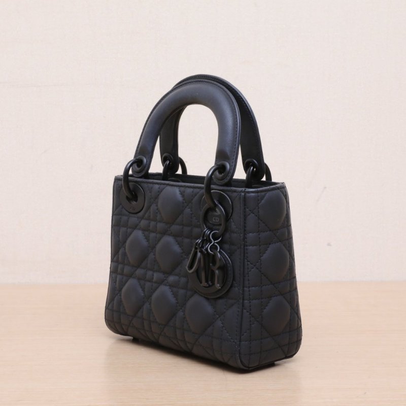 DIOR Lady戴妃包三格黑色牛皮磨砂扣2020肩背包-3