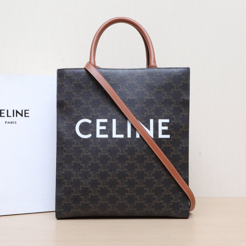 CELINE Cabas豎款手袋小號凱旋門印花褐色人造革肩背包-0