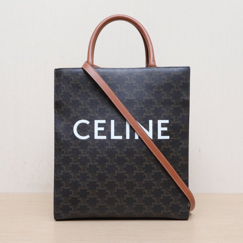 CELINE Cabas豎款手袋小號凱旋門印花褐色人造革肩背包-1