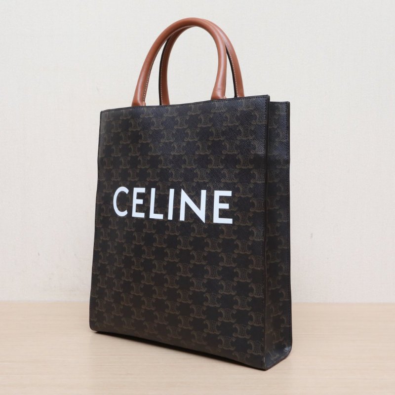 CELINE Cabas豎款手袋小號凱旋門印花褐色人造革肩背包-4